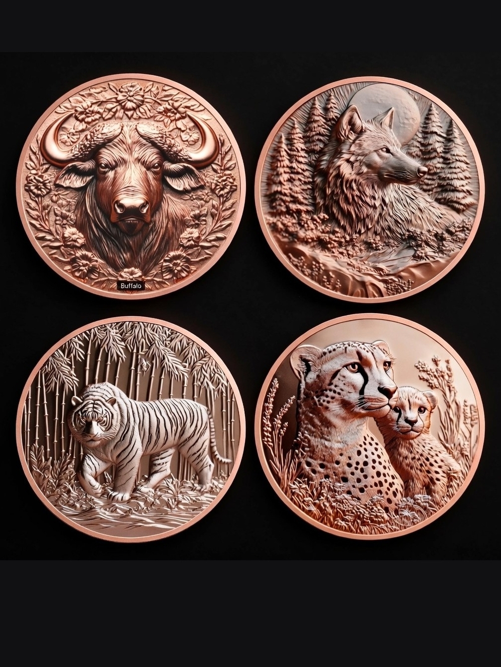 Buffalo • Wolf • White Tiger • Cheetah  - 1 oz Copper Rounds Collection